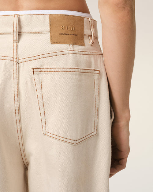 Beige Cotton Wide Fit Jeans - 5 - Ami Paris