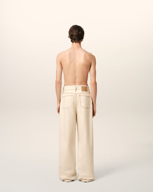 Beige Cotton Wide Fit Jeans - 4 - Ami Paris