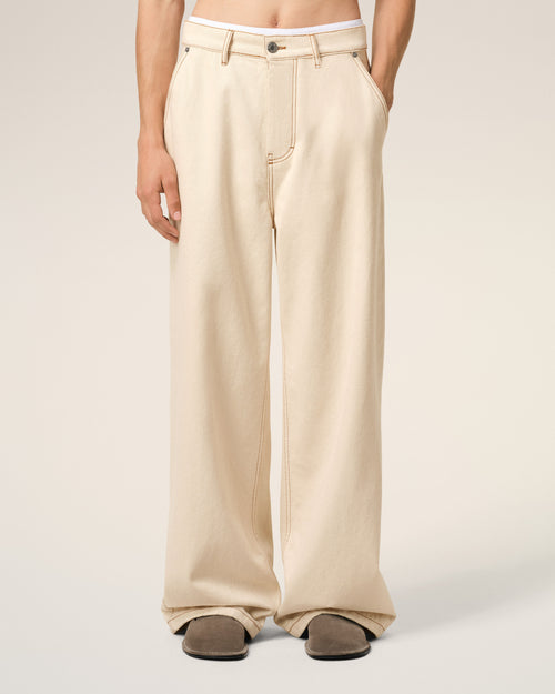 Beige Cotton Wide Fit Jeans - 3 - Ami Paris