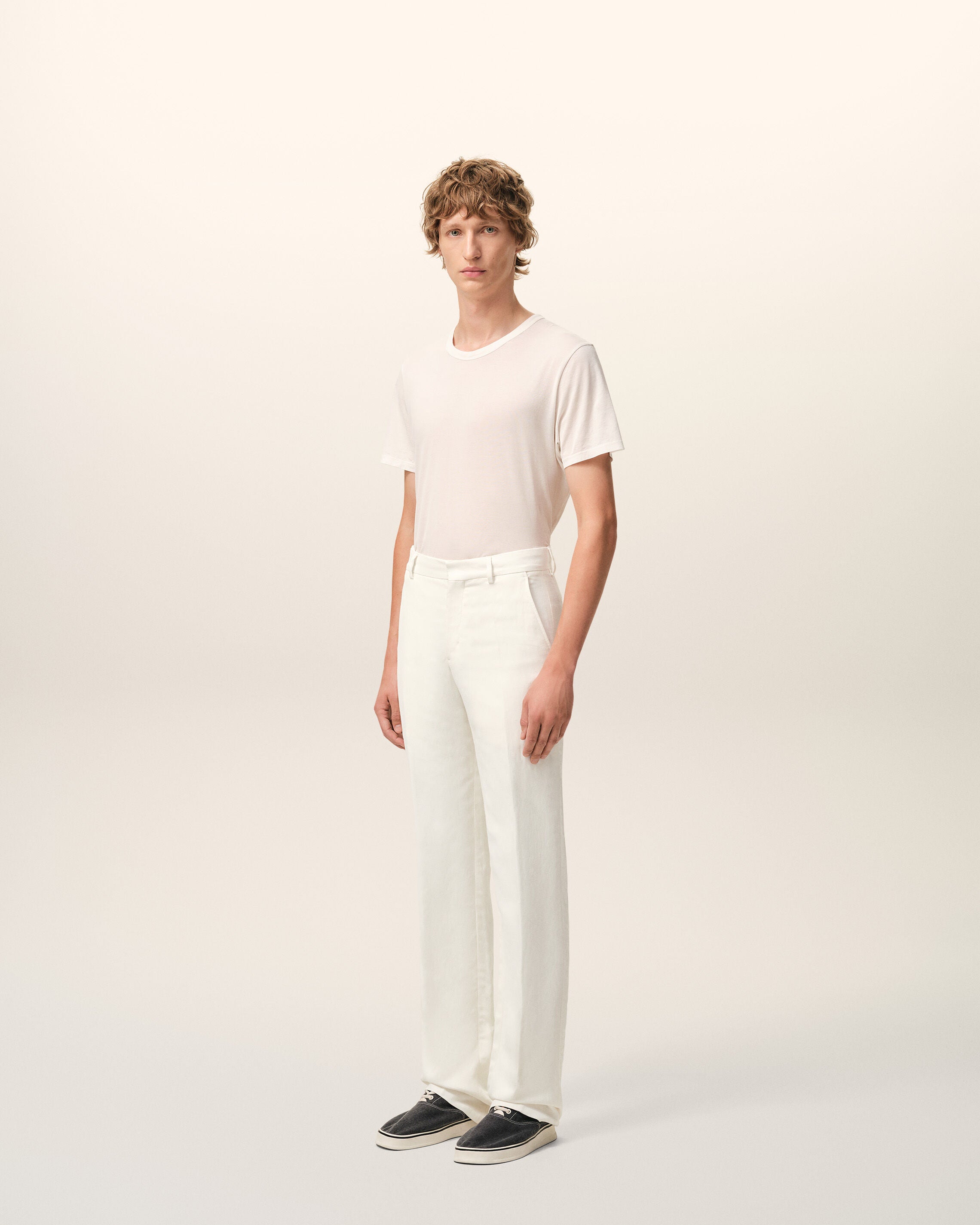 White Blended Linen Straight Trousers - 6