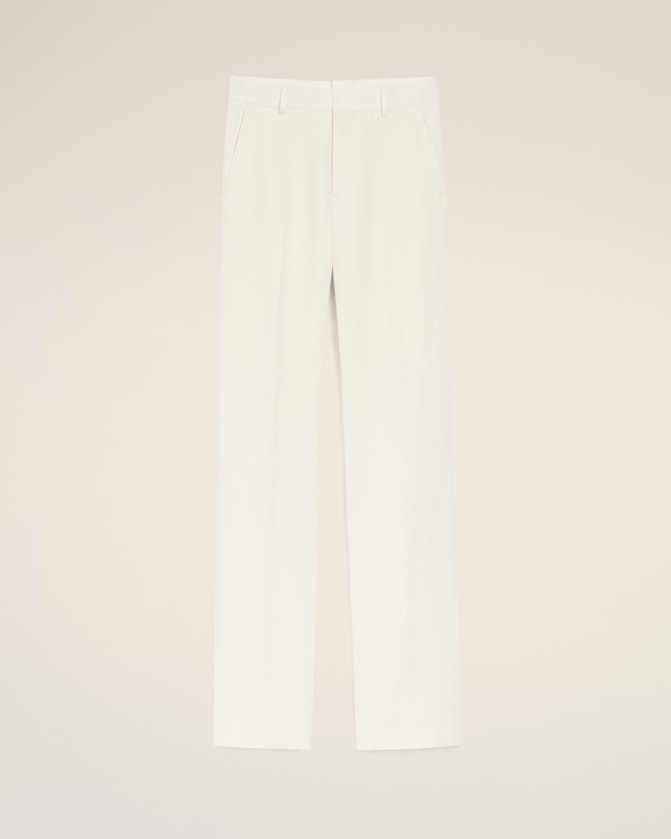White Blended Linen Straight Trousers - 1