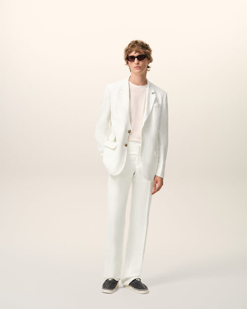 White Blended Linen Straight Trousers - 2 - Ami Paris