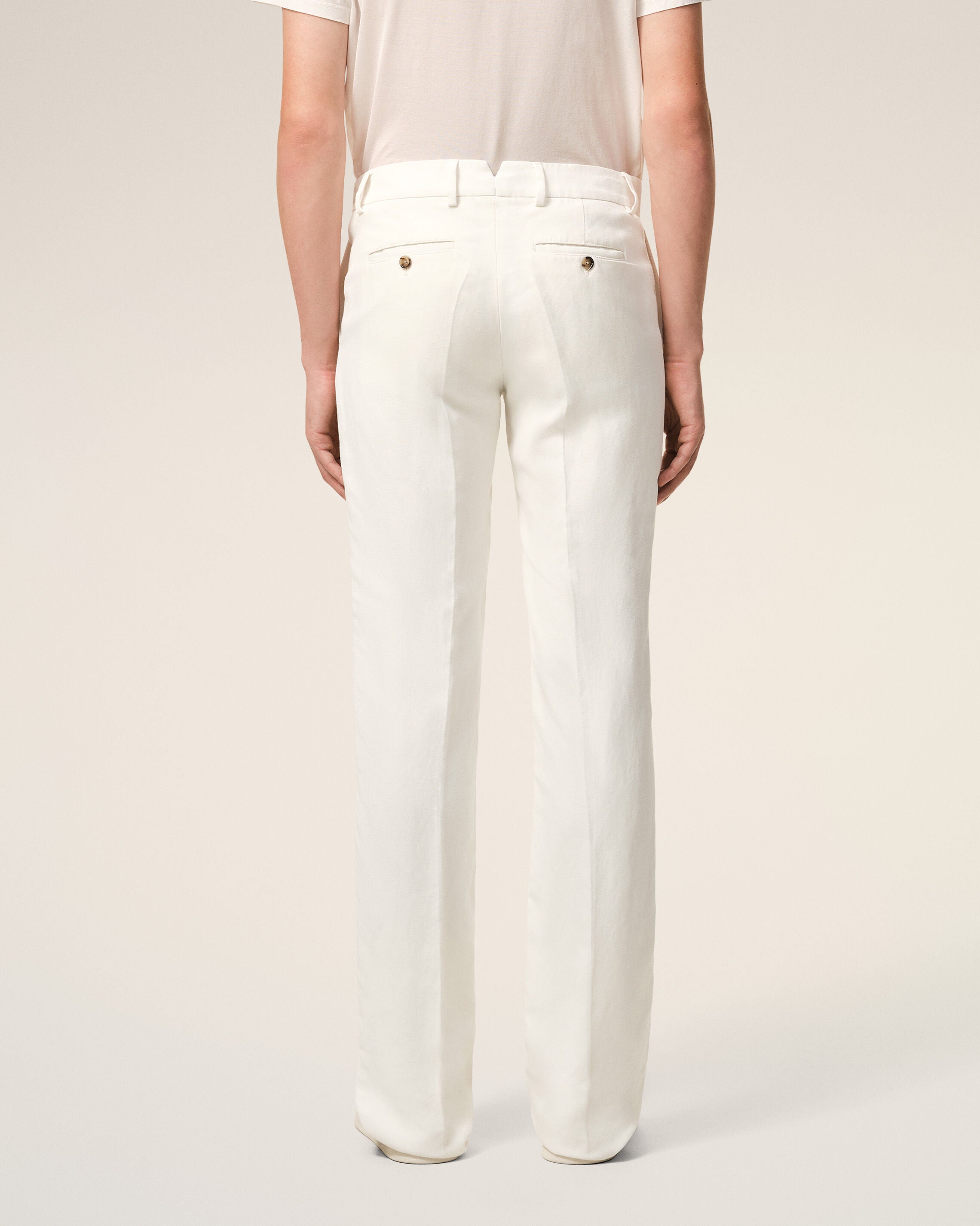 White Blended Linen Straight Trousers - 4