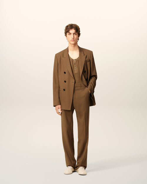 Brown Wool Straight Trousers - 1 - Ami Paris