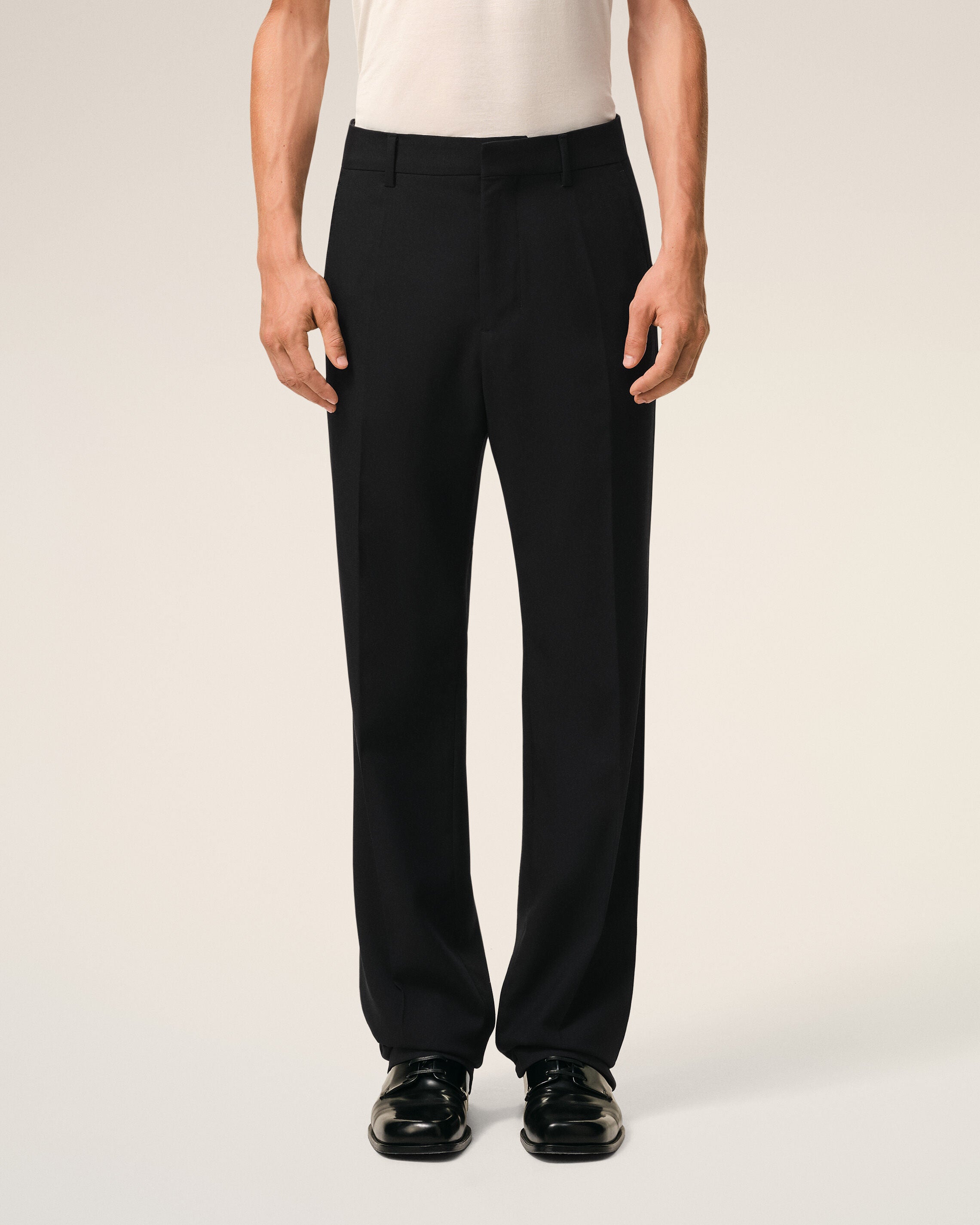 Black Wool Straight Trousers - 2