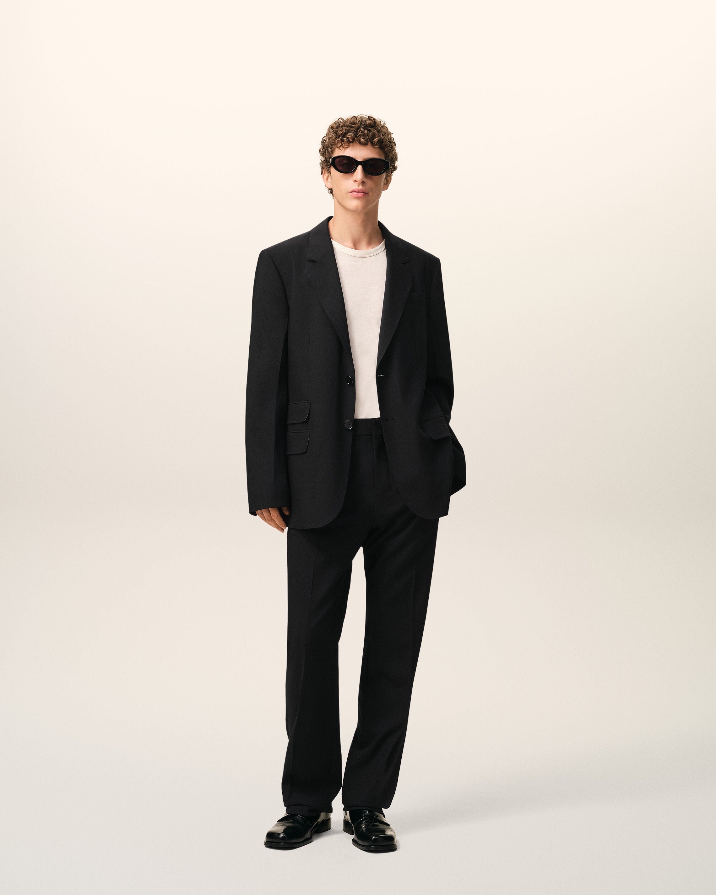 Black Wool Straight Trousers - 1