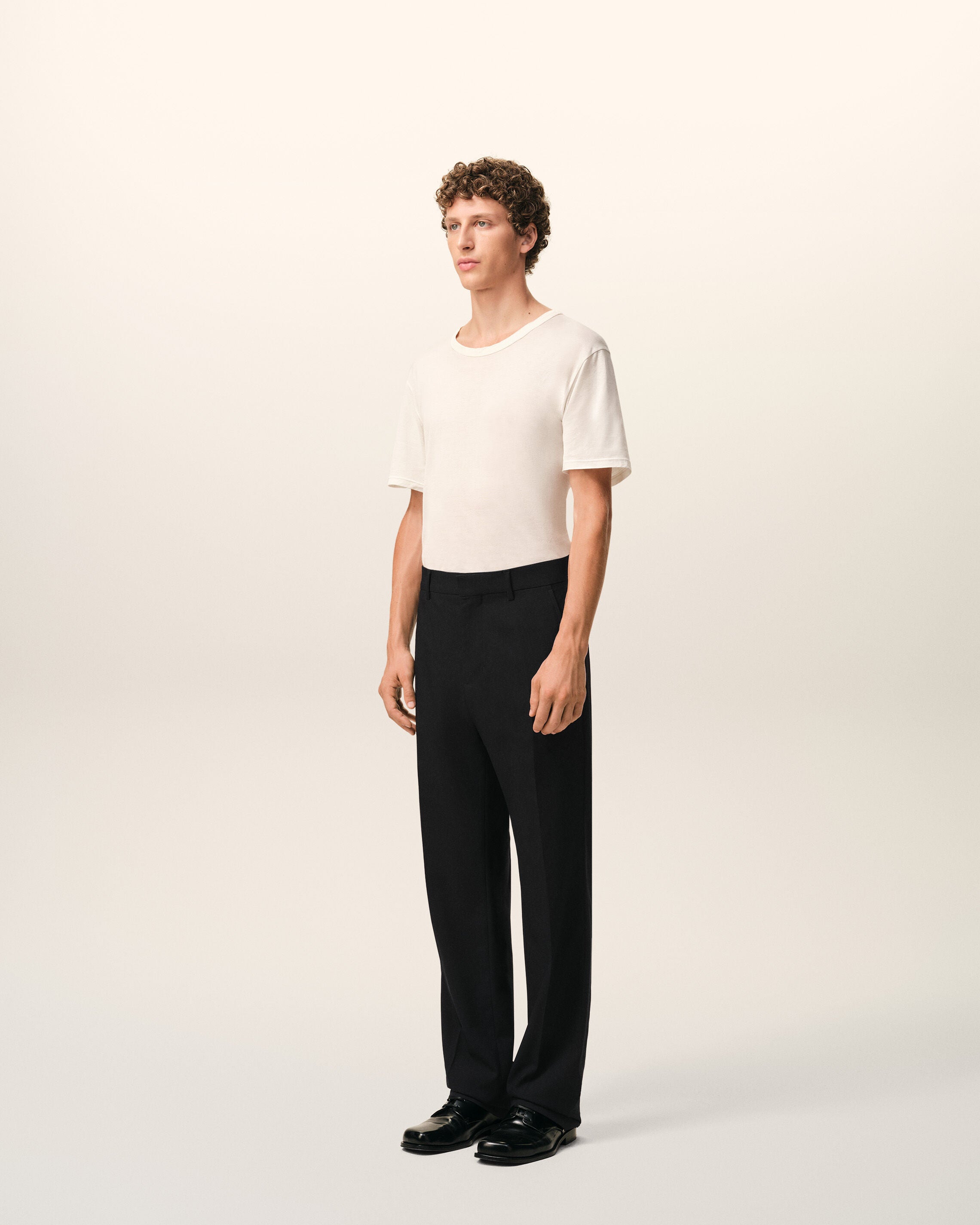 Black Wool Straight Trousers - 5