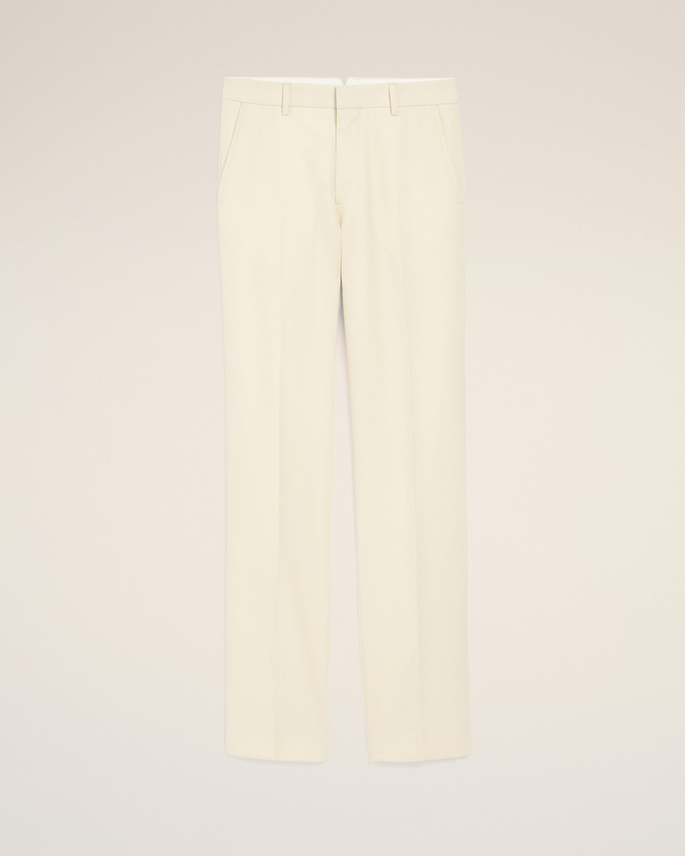 White Wool Straight Trousers - 1