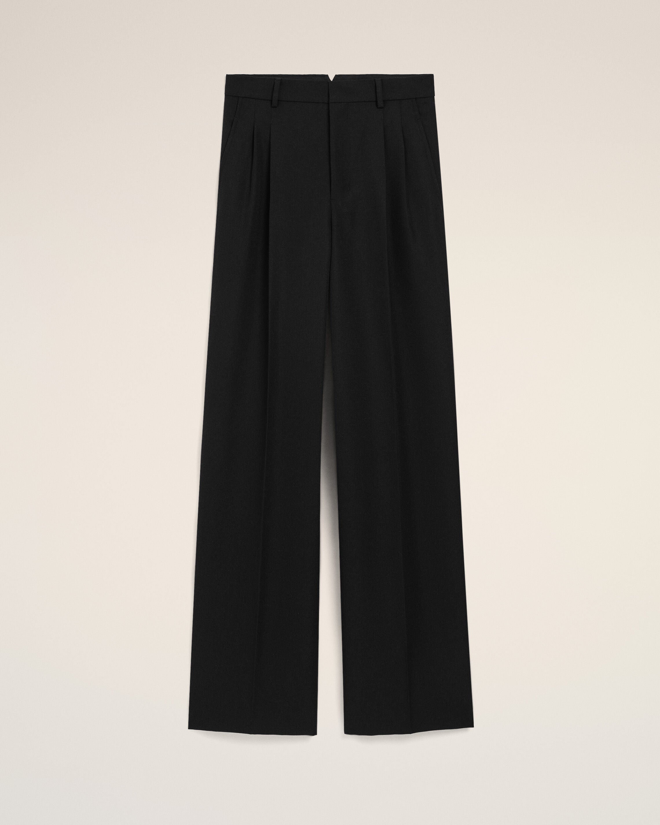 Black Wool Straight Trousers - 1