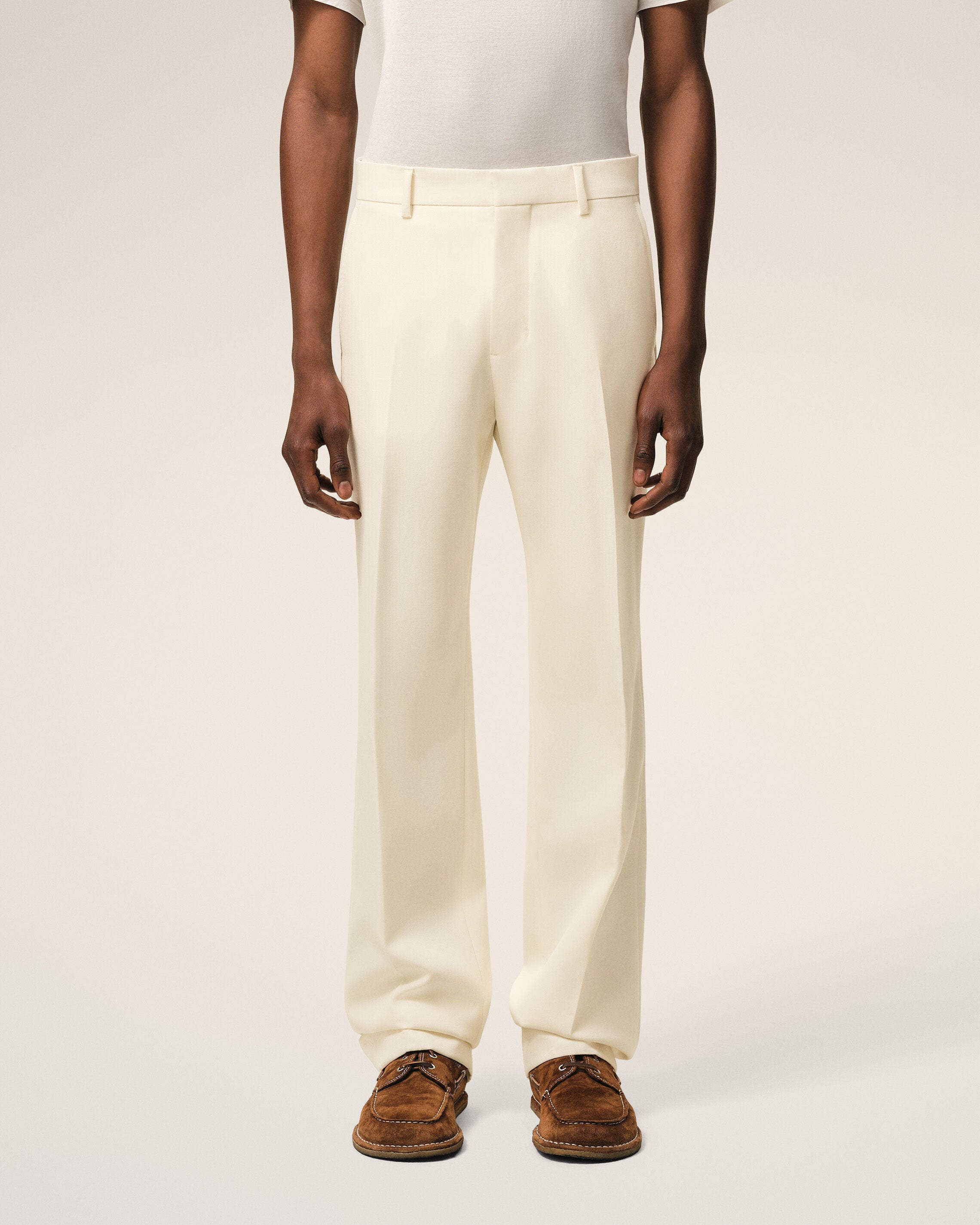 White Wool Straight Trousers - 3