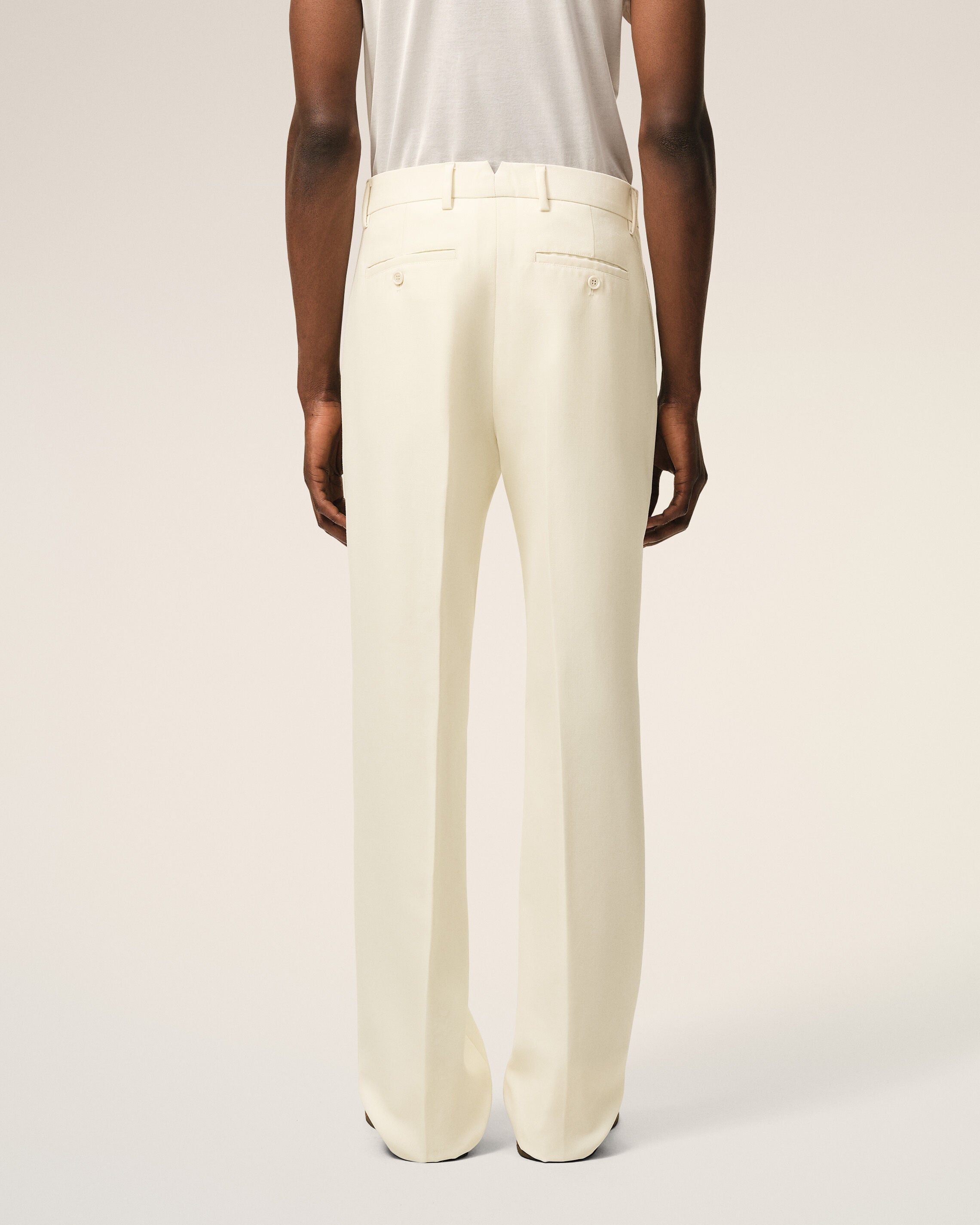 White Wool Straight Trousers - 4