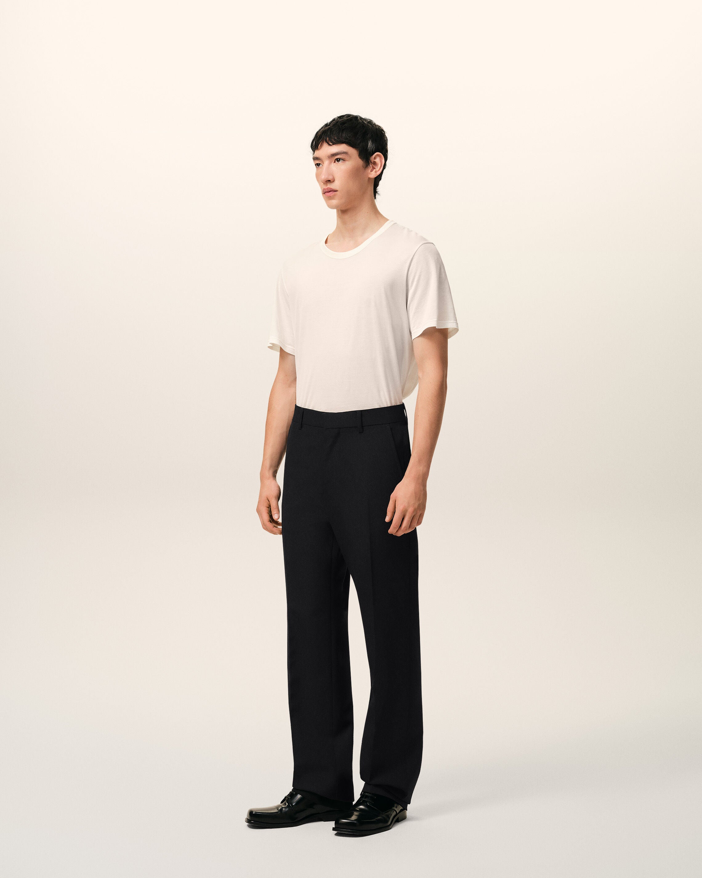 Black Wool Straight Trousers - 6