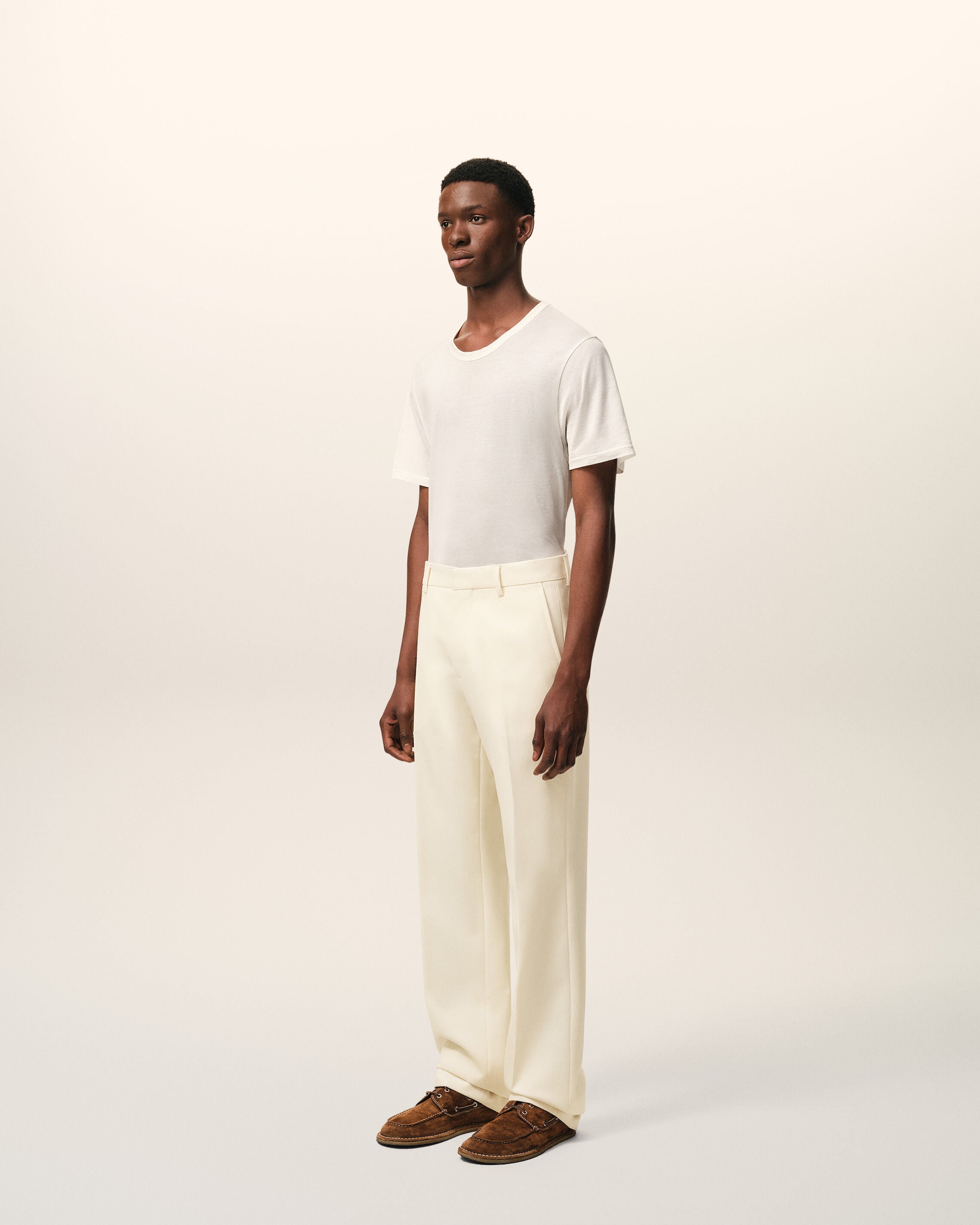 White Wool Straight Trousers - 6