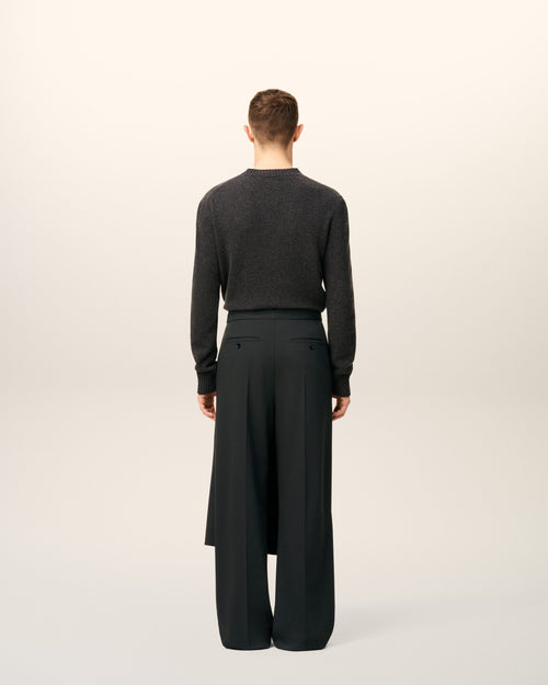 Black Wool Panel Large Trousers - 4 - Ami Paris