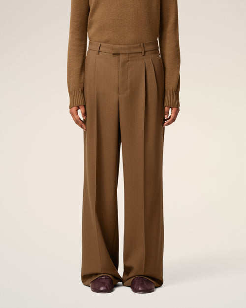 Pantalón ancho con trabillas de lana marrón - 3 - Ami Paris