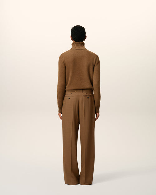 Pantalón ancho con trabillas de lana marrón - 4 - Ami Paris