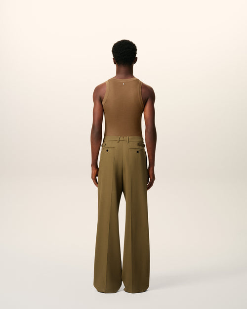 Pantalón ancho de talle bajo de lana verde - 4 - Ami Paris