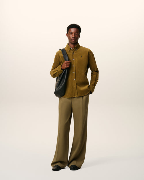 Pantaloni taglio ampio a vita bassa in lana verde - 2 - Ami Paris