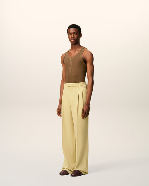 Green Wool Low Waist Wide Trousers - 6 - Ami Paris