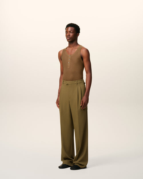 Green Wool Low Waist Wide Trousers - 6 - Ami Paris