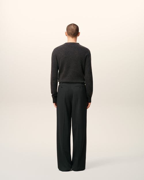 Pantalón ancho de talle bajo de lana negra - 4 - Ami Paris