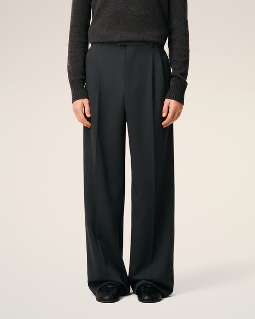 Pantalón ancho de talle bajo de lana negra - 3 - Ami Paris