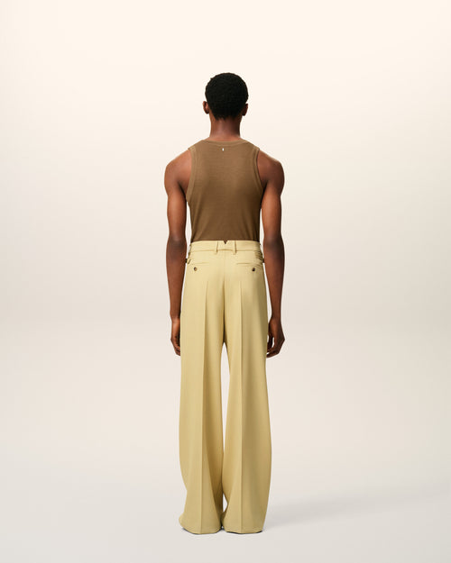 Green Wool Low Waist Wide Trousers - 4 - Ami Paris