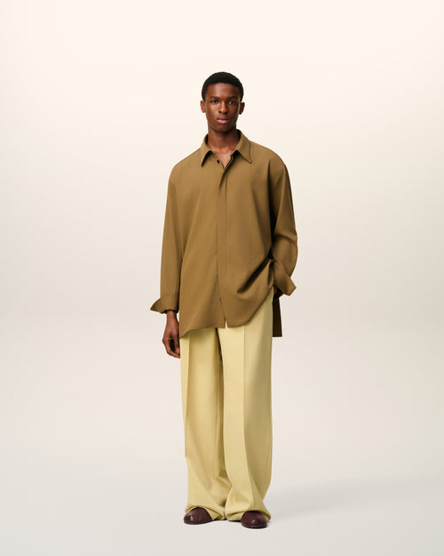 Green Wool Low Waist Wide Trousers - 1 - Ami Paris