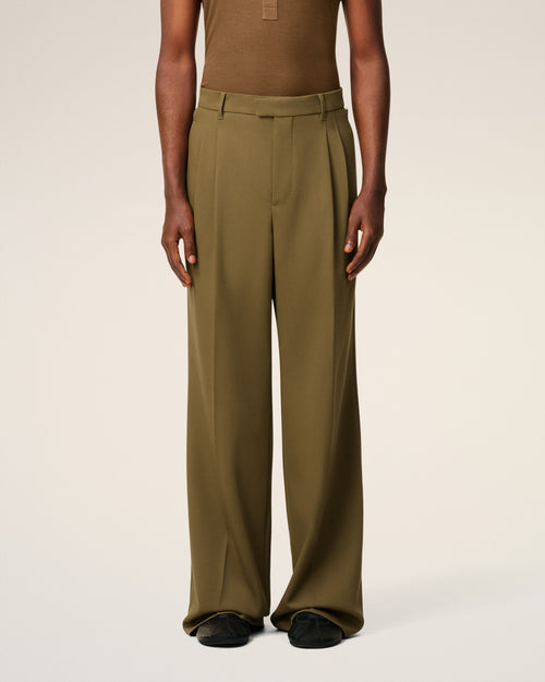 Green Wool Low Waist Wide Trousers - 3 - Ami Paris