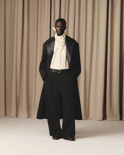 Pantaloni taglio ampio a vita bassa in lana nera - 7 - Ami Paris