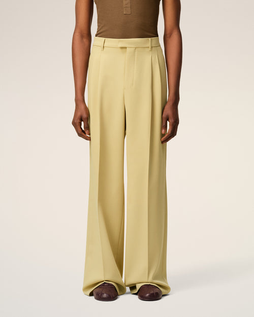 Green Wool Low Waist Wide Trousers - 3 - Ami Paris