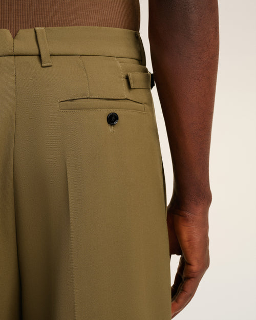 Green Wool Low Waist Wide Trousers - 5 - Ami Paris