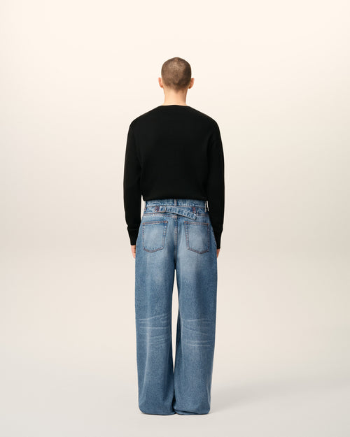 Blue Cotton Wide Fit Jeans - 4 - Ami Paris