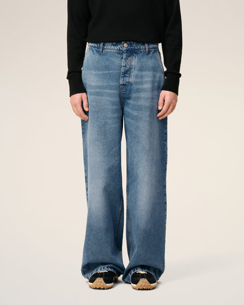 Blue Cotton Wide Fit Jeans - 3 - Ami Paris