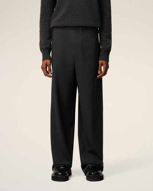 Black Wool Elasticated Trousers - 1 - Ami Paris