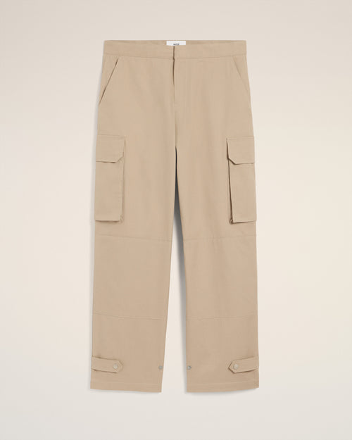 Beige Cotton Gabardine Cargo Trousers - 1 - Ami Paris