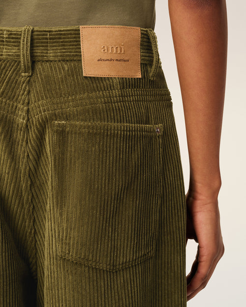Green Cotton Corduroy Large Fit Trousers - 5 - Ami Paris