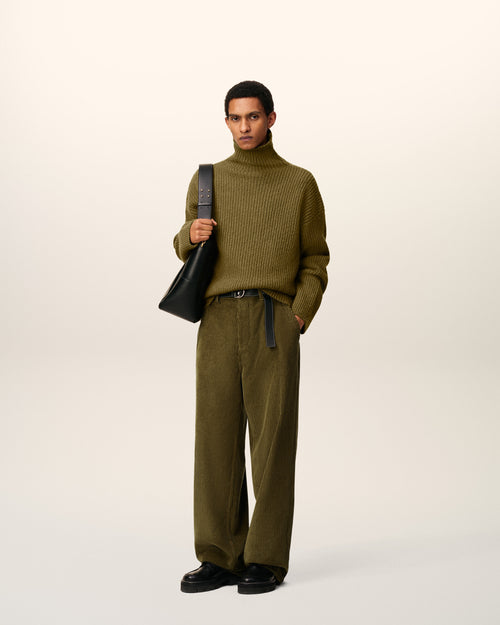 Green Cotton Corduroy Large Fit Trousers - 1 - Ami Paris