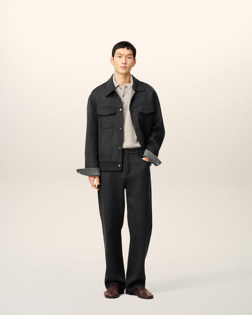 Large-Fit-Hose aus grauer Wolle - 1 - Ami Paris