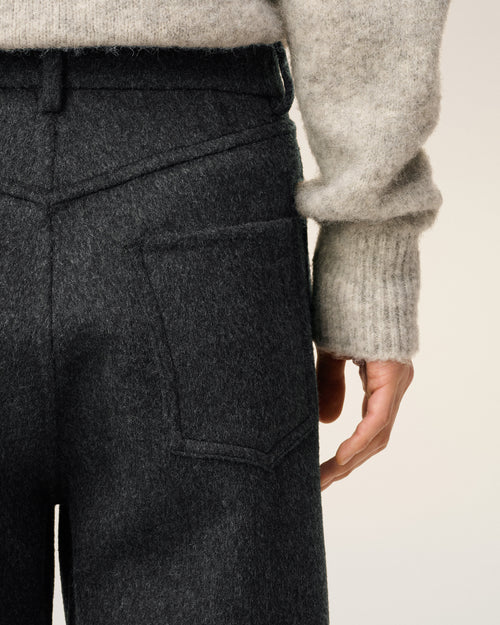 Pantalon Gris Coupe Large En Laine - 5 - Ami Paris