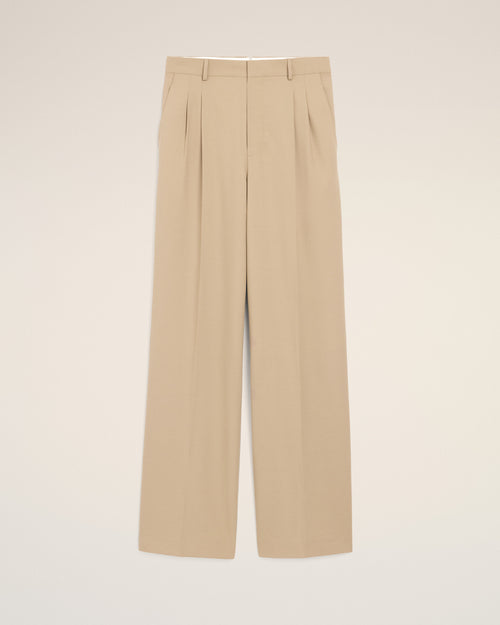 Pantalón ancho de talle bajo de lana virgen beige - 1 - Ami Paris