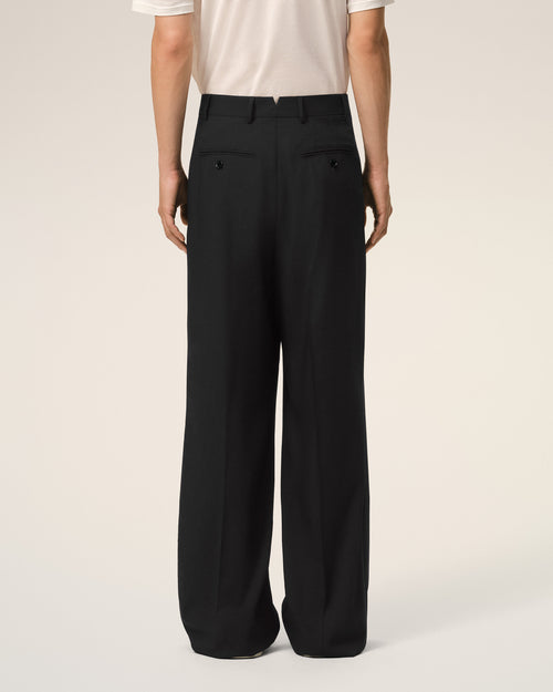 Pantalón ancho de lana virgen de talle bajo negro - 4 - Ami Paris