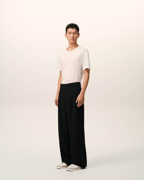 Pantalón ancho de lana virgen de talle bajo negro - 6 - Ami Paris