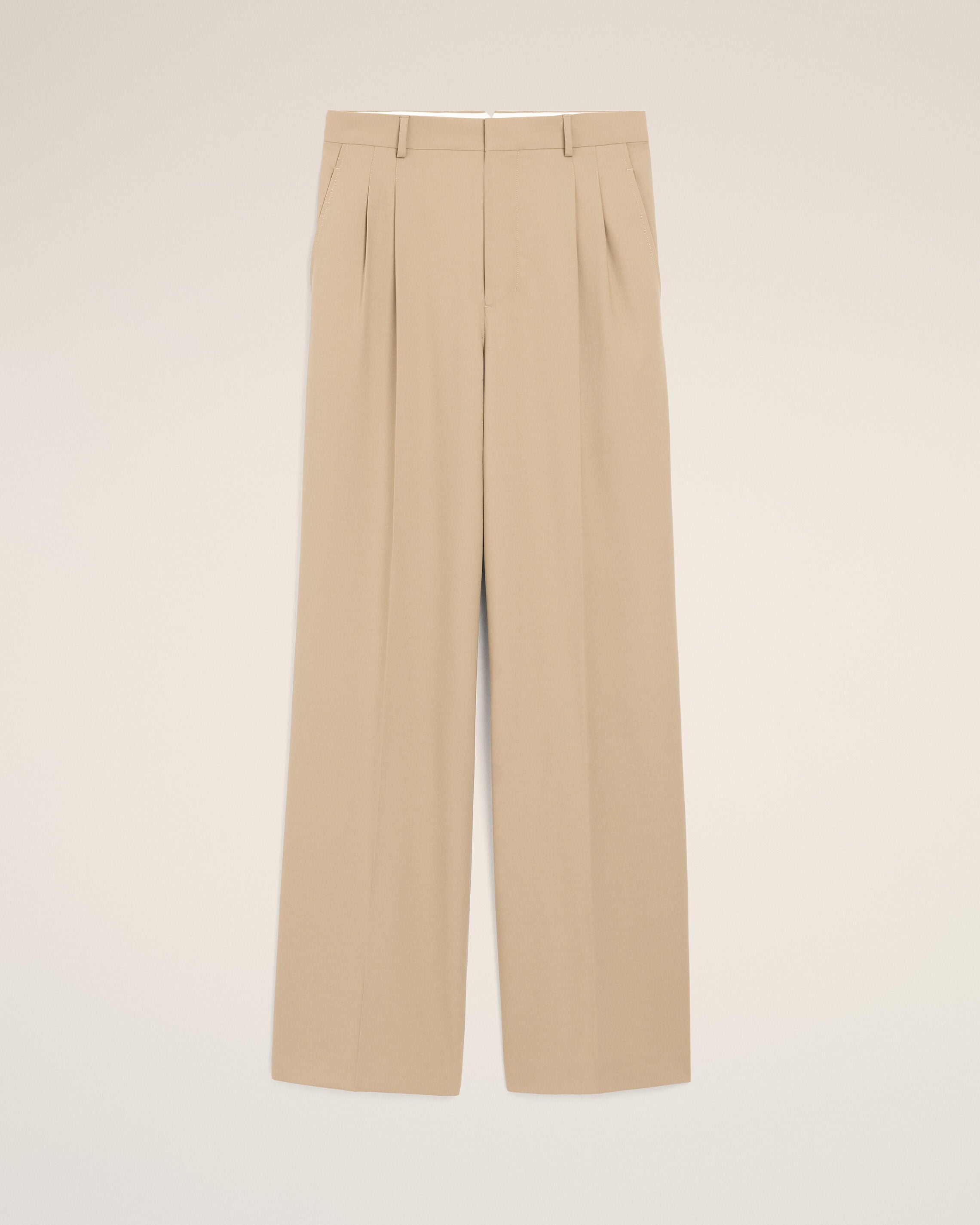 Beige New Wool Low Waist Wide Trousers - 1