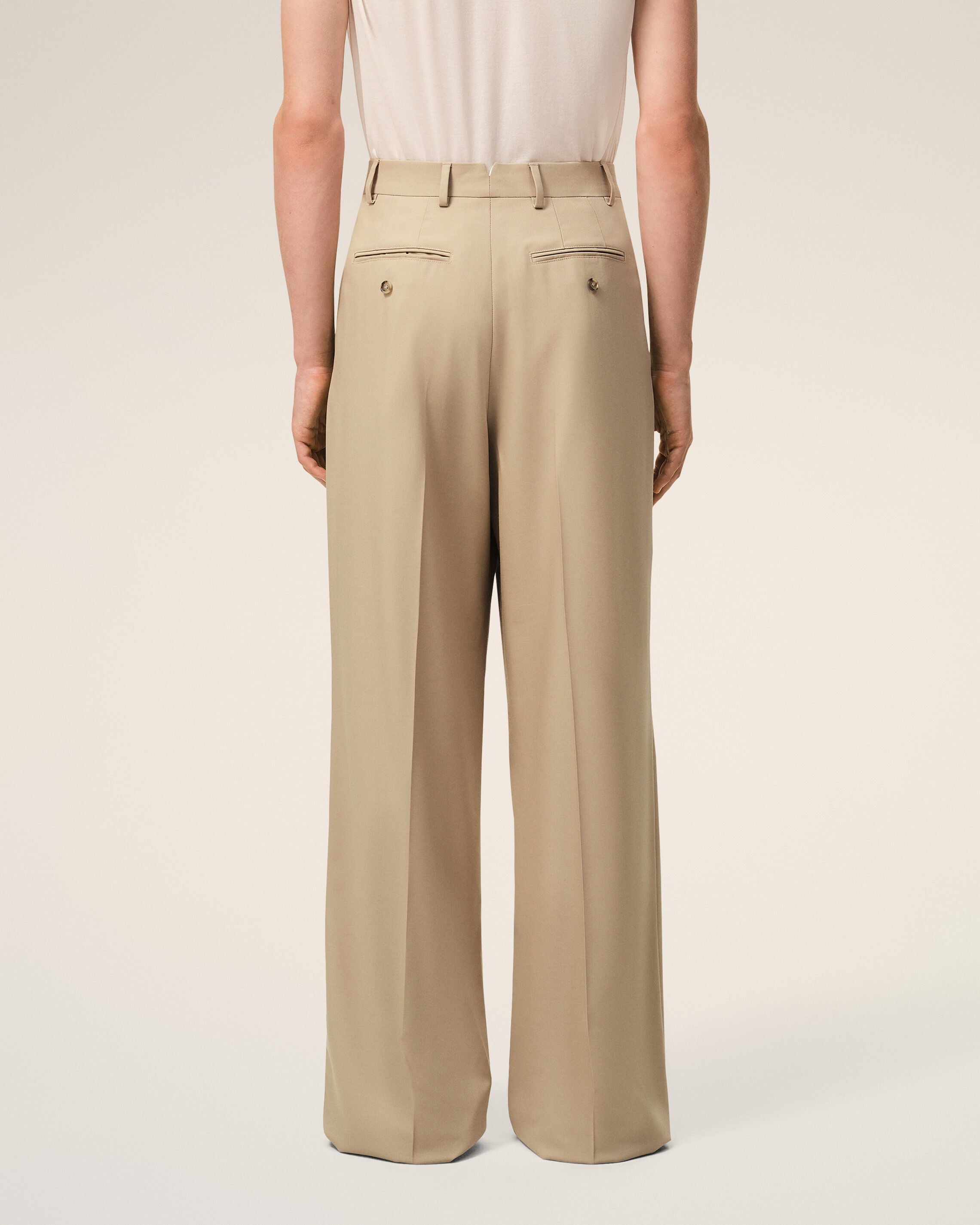 Beige New Wool Low Waist Wide Trousers - 4