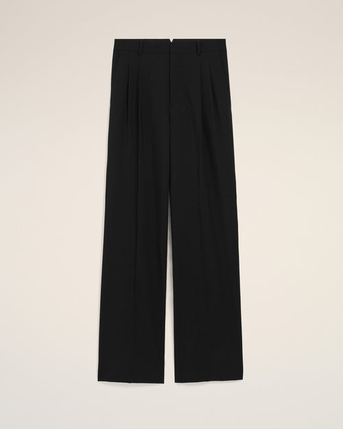 Pantalon Large Noir Taille Basse en Laine Vierge - 2 - Ami Paris