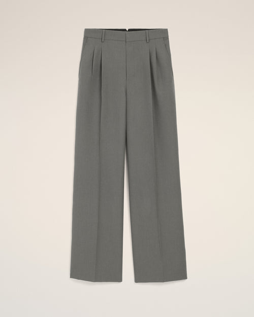 Pantalón ancho de talle bajo de lana virgen gris - CARBÓN - Ami Paris