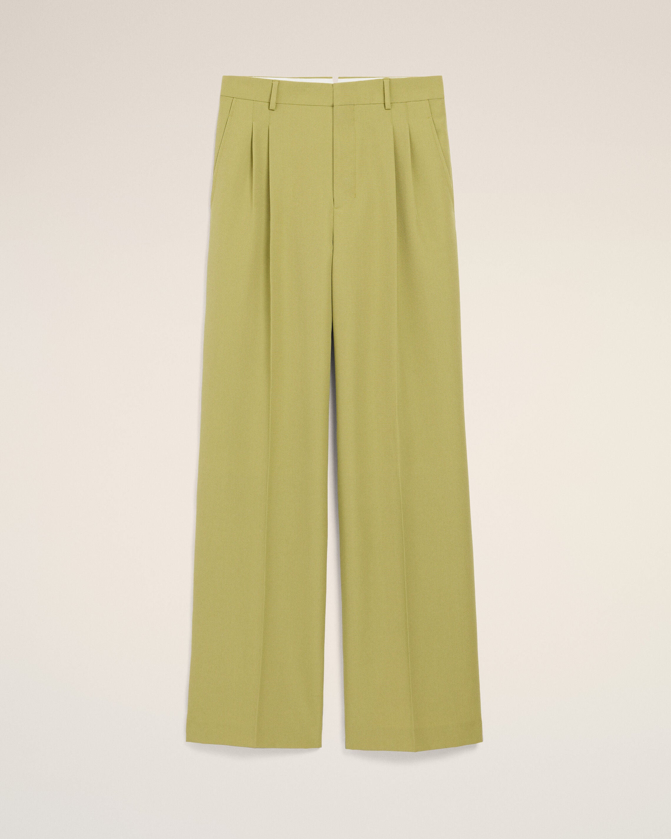 Green New Wool Low Waist Wide Trousers - 1