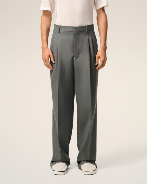 Pantalon Large Gris Taille Basse en Laine Vierge - Homme - 3 - AMI Paris - Ami Paris