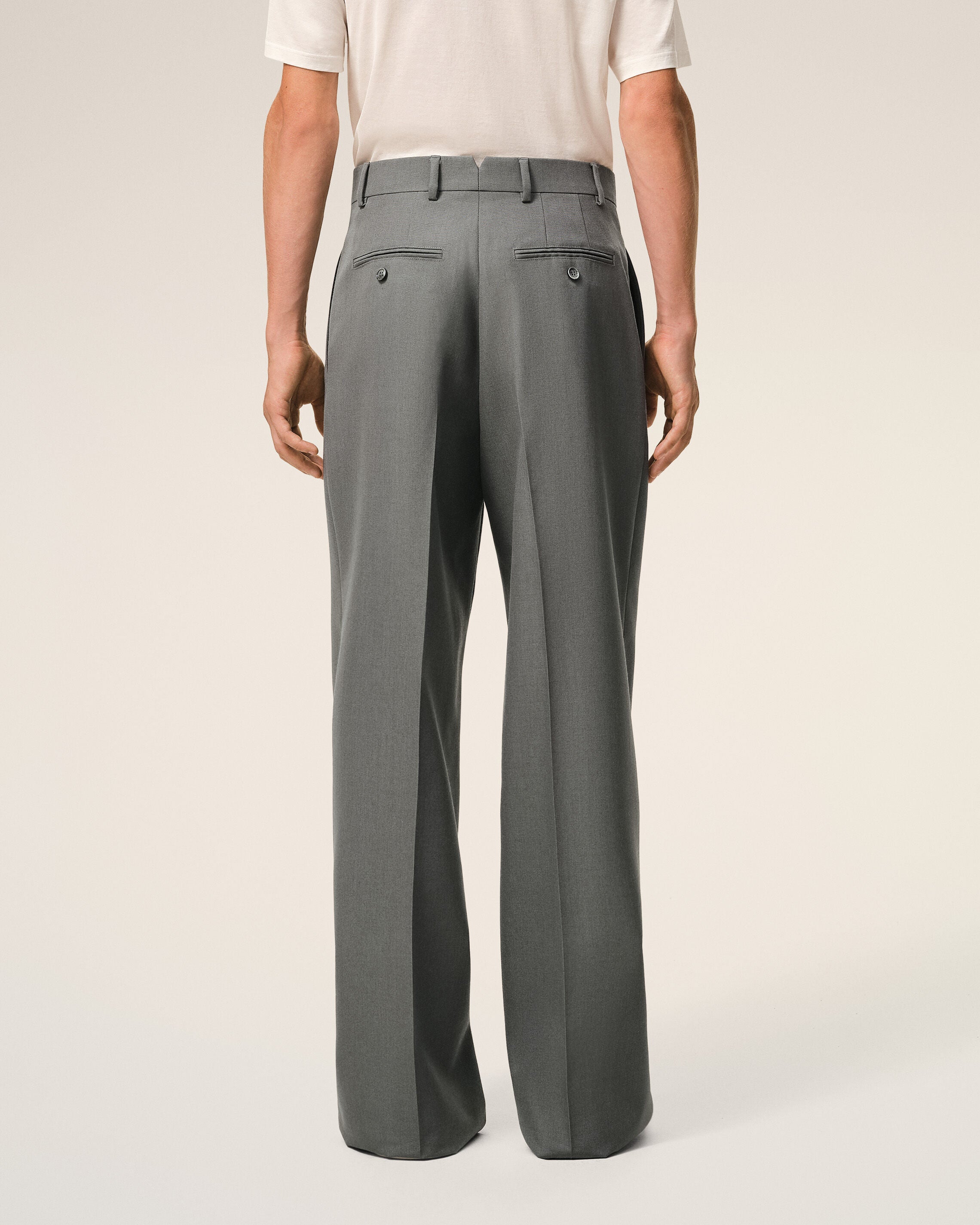 Grey New Wool Low Waist Wide Trousers - 4